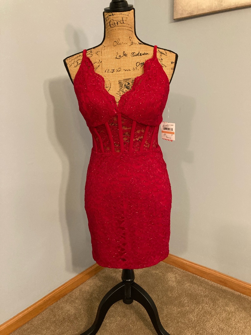 Morgan & Co. Red Lace Bodycon Mini Dress Women Size 7
